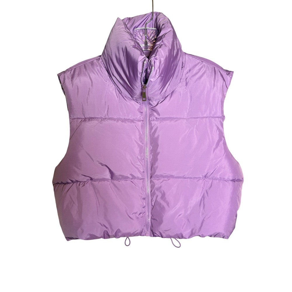 Zenana Puffer Vest Womens Medium Purple Polyester Cropped Streetwear